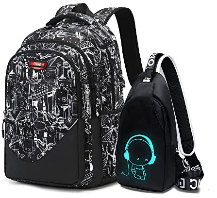 Asge Schulrucksack Jungen Teenager Nylon Groß Schultaschen Mädchen Ranzen Kinder Rucksäcke Druck Schulranzen für 8-16 Jahre School Bags for Boys Wasserdicht Schulranzen