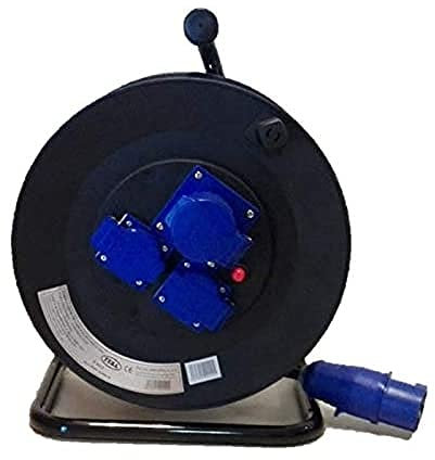 Enrollacable Industrial 25 metros IP44 con enchufe CEE 3 polos