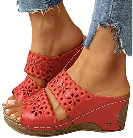 Onsoyours Sandales Compensees Femme Confortable Mules Été Plateforme Bout Ouvert Rome Chaussures Vintage Pantoufles pour Plage Vacances Slippers