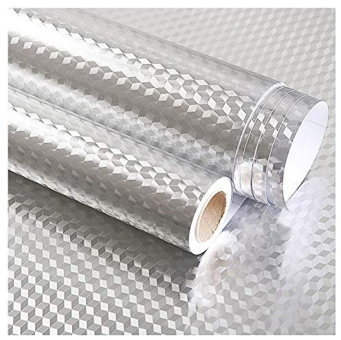 Adesiva per Cucina Pellicola Protettiva Cucina Lavabile Rivestimento Foglio Adesivo Cucina Impermeabile e Resistente all'Olio Alluminio Adesiva Muro Paraschizzi-Scatola quadrata d'argento 40cmx20m(