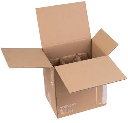 smiley pack Flaschenversandkarton Bier 0,5 L für 6 Flaschen (100) | inklusive Einlage – Menge wählbar – PTZ zertifiziert für Versand mit DHL DPD – Bierversandkarton Bierkarton Bierverpackung