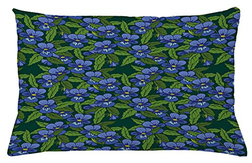 ABAKUHAUS Stiefmütterchen Kissenbezug, Top View Blüten und Blätter, Dekorativer Kopfkissenhülle mit Beidseitiger Druck, 65 x 40 cm, Ceil Blau Grün Smaragd