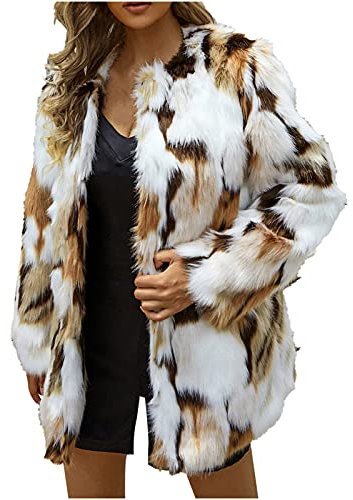 Damen Leopard Pelz Mantel Fellmantel Kunstpelz Jacke Warm Winterjacke Pelzmantel Damen Faux Pelz Mantel Mode Winter Warm Outwear Jacke Cardigan Cocktail Club Party