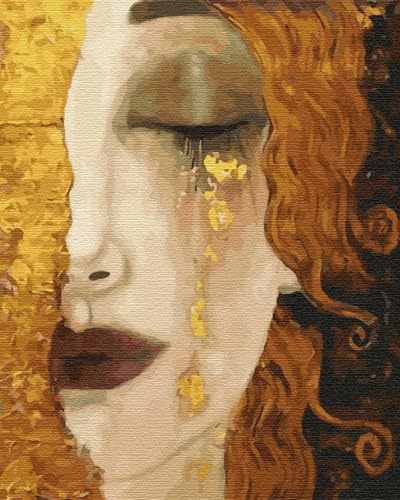 Artnapi Malen nach Zahlen Erwachsene mit Rahmen | DIY Handgemalt | Gustav Klimt Goldene Tränen | Kit für Anfänger und Erwachsene | Set inklusive Acrylfarben & Pinsel | 40x50cm Leinwand | Geschenke
