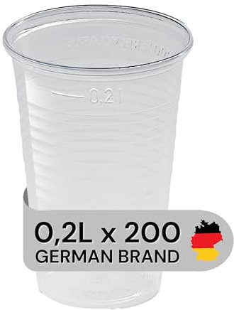 LogiPack GeRo Trinkbecher | Eichstrich 0,2l | Bierbecher Plastikbecher Einwegbecher aus Kunststoff PP (Polypropylen), Transparent klar | Ausschankbecher (200)
