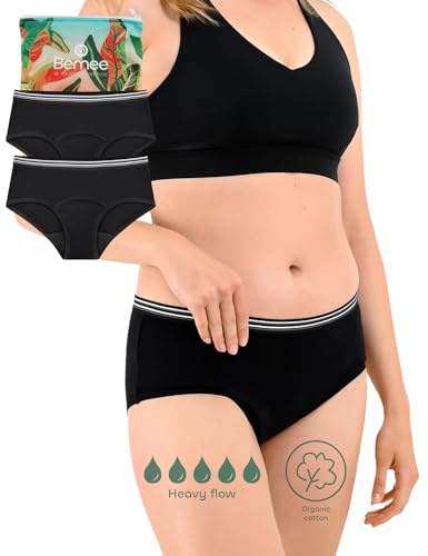 BeMee Perioden-Unterwäsche I Daytime Hipster aus zertifizierter Bio-Baumwolle I waschbare Perioden-Unterwäsche, auslaufsicher (schwarz, Größe XS bis XXL)