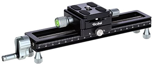 Rollei Makroschlitten, Stabiler Foto/Video Makro-Einstellschlitten für DSLR und System Foto-Kameras. Der perfekte Foto-Schlitten für Makro-Stacking., Schwarz