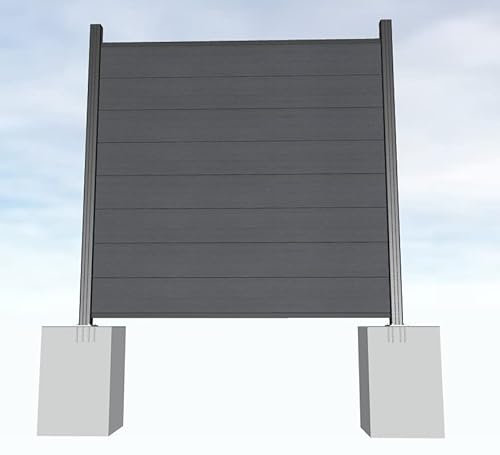 Gartenwelt Riegelsberger WPC Steckzaun Sichtschutz Zaun Gartenzaun co-extrudiert Komplettset | 1 Zaunelement 180x180cm basalt-grau + 2 Pfosten anthrazit | zum Festschrauben