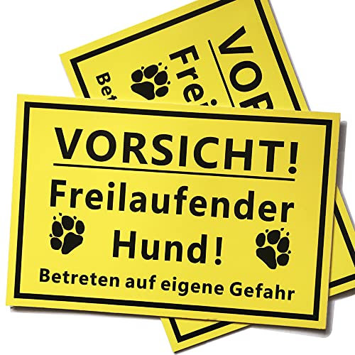 Beyond Dreams - 2 segnali di avvertimento per cani a ruota libera – 20 x 30 cm – entrare a proprio rischio – giallo – 3 mm in PVC – cartello per cani (2)