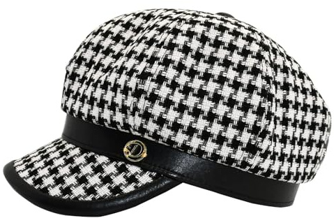 KORIXINE Black and White Newsboy Hats for Women - Womens Houndstooth Beret Hat Fashion Cute Plaid Cap Adjustable for Spring Summer Trendy Dressy