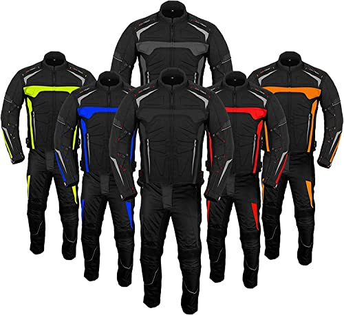 PROFIRST Motorbike suit Motorcycle jacket with trouser pants set Waterproof CE Armored Set for Bikers Protected Men's outfit Sports outerwear (M, red)