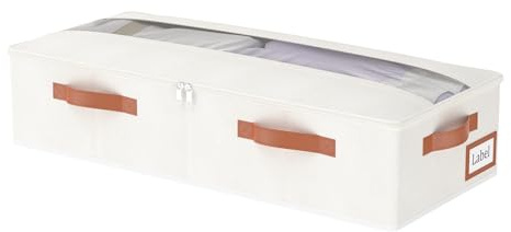 Yawinhe Sac de Rangement sous Lit Lot de 1, Organisateurs de Placards Pliable, avec Fenêtre Transparente et 4 Poignées Renforcées, pour Ranger Les Vêtements, Literie, 60x30x15cm, Beige