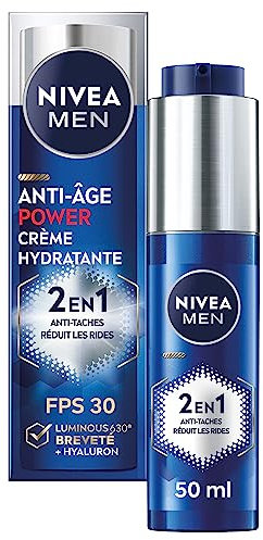 NIVEA MEN Crème hydratante Power 2-en-1 LUMINOUS630® anti-âge & anti-taches (1 x 50 ml), Crème visage pour homme enrichie en acide hyaluronique, Soin de jour SPF 30 pour toutes les peaux