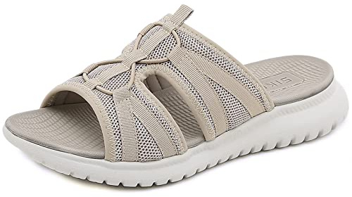 Acfoda Sandalias Mujer Verano Sandalias de Playa Planas Casual Cómodas Ortopedicas Zapatos Beige 41