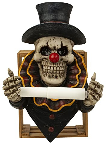 Totenkopf mit Zylinder & roter Clowns-Nase als Toilettenpapierhalter Toilettenrollenhalter aus Kunststein 22x31,5 cm