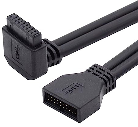 NFHK Abgewinkeltes USB 3.0 20Pin 19Pin Stecker auf Buchse Verlängerung 5Gbps Kabel 90 Grad für Mainboard Mainboard