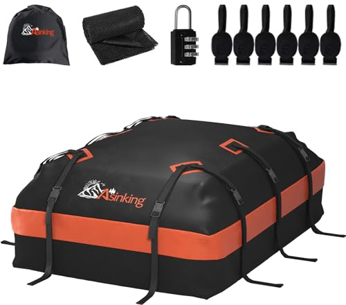 Asinking Car Rooftop Cargo Carrier Bag 21 Cubic feet Waterproof Car Roof Top Bag for All Cars with/Without Rack, Includes Anti-Slip Mat, 10 Reinforced Straps, 6 Door Hooks, Luggage Lock