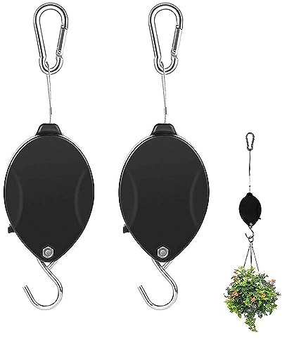 Pflanzenrolle, 4 Stück, einziehbarer Aufhänger, verstellbar, robuste Pflanzenrolle, verstellbarer Pflanzenaufhänger, hängender Blumenkorb, Hakenaufhänger für Gartenkörbe, Töpfe und Vogelfutterstation