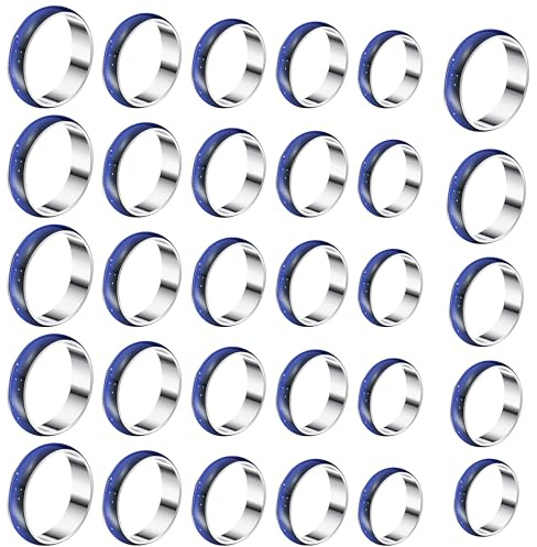Lot de 30 bagues d'humeur changeantes de couleur – Bague réglable pour la fabrication de bijoux en vrac ou de fête | Tableau des tailles mixtes (6 à 10) pour adultes, femmes, hommes, métallisés,