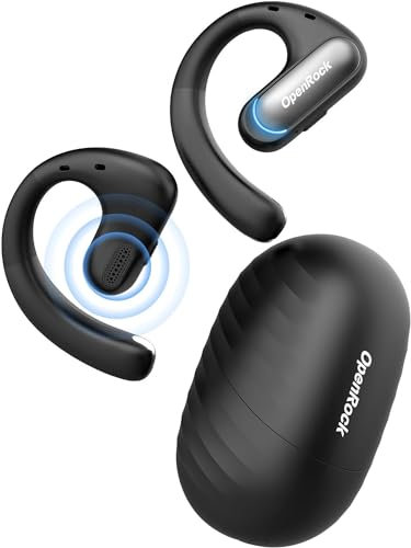 OpenRock Pro Open-Ear Air Conduction Headphones, Bluetooth 5.2 Wireless Earbuds, Extra Deep Bass, 46Hrs Playtime with Charging Case, IPX5 Waterproof, Sports Earphones for Running, Ofiice, Workout