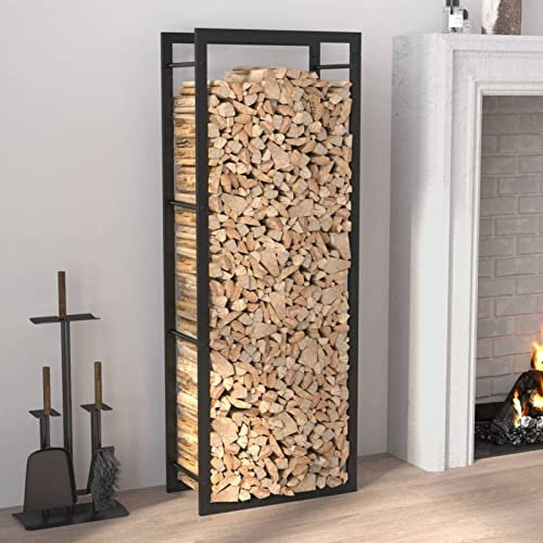 TANZEM Brennholzregal, Kaminholzregal, Brennholz Regal Außen, Holzregal, Kaminholz Ablage Innen, Outdoor Firewood Racks, Mattschwarz 50x28x132 cm Stahl