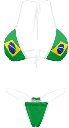 Suhoaziia Brazil Flag 2 Piece Bikini Cheeky Micro Thongs Bikinis Swimsuit Sexy Triangle Halter Bathing Suit Lightweight Triangle Swimwear Size M-2XL