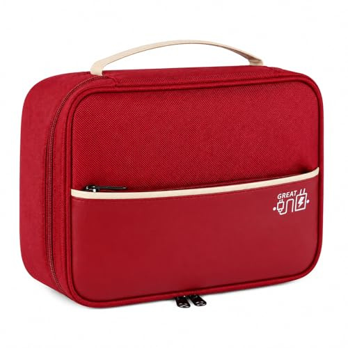 FAVORTALK Cable Organisers Waterproof Travel 3 Layer Travel Electronics Bag Red Waterproof Multipurpose Tech Bag for Charging Bank Cellphone Hard Disk 11.02 × 3.54 × 8.27 in - Wine Red B21605