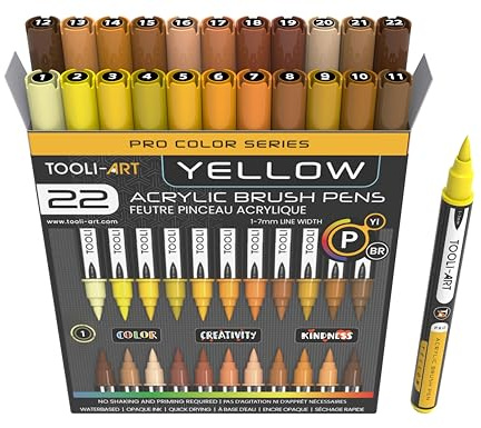 TOOLI-ART Markörset med akrylfärger med flexibel penselspets, 1–7 mm linjebredd för stenmålning, penselskrift, glas, muggar, trä, metall, kanvas, tyg, plast, giftfri, vattenbaserad