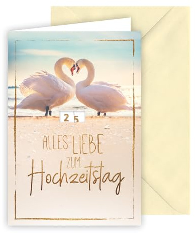 KE - Zauberhafte Glückwunschkarte zum Hochzeitstag, Hochzeitstag Karte, inkl. Umschlag, DIN B6 Format, beige, Motiv: Zwei Schwäne