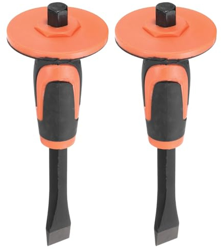 HARFINGTON 2 scalpelli per muratura a testa piatta da 24,6 cm con protezione per le mani, scalpello piatto, scalpello per pietra, cemento, mortaio, pietra, rottura, intaglio, demolizione e spaccatura