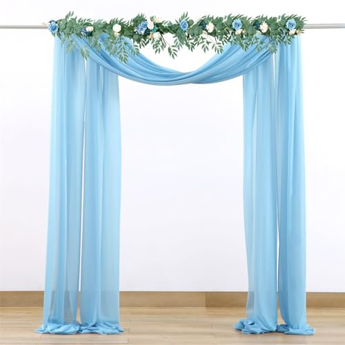 FANSU Set mit 2 Stück Vorhang Hochzeitsbogen, Querbehang Freihanddeko Chiffon Tüll Stoff Deko Vorhang Hochzeit Querbehang Deko Gardinen für Party Zeremonie (Himmelblau,2.4x32.8ft/75x1000cm)