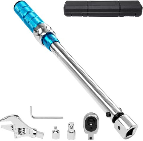 FTGear Clé dynamométrique réglable, 10-60 N.m, clé dynamométrique avec extrémité ouverte de 30 mm et tête interchangeable à cliquet 3/8, mini clé dynamométrique fendue pour réparation mécanique