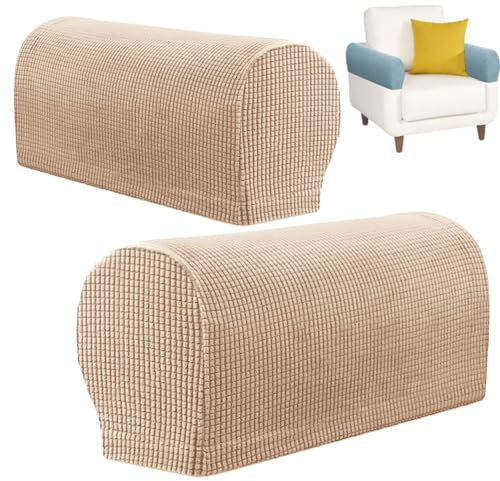 MOTTK Dicke Armlehnenbezüge, weicher Stretch-Sesselschoner, Möbelschutz, schmutzabweisend, Couch-Armlehnenbezug für Wohnzimmer, Büro, Hotel, Outdoor (Khaki)