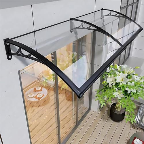 Auvent D'entrée Porte D'entree Marquise de Porte Fenêtre, Auvent de Porte D'entrée Toit Marquise avec Support en Aluminium, Toit de Porte d'Entrée Contre la Pluie et UV,60×380cm/24×150in