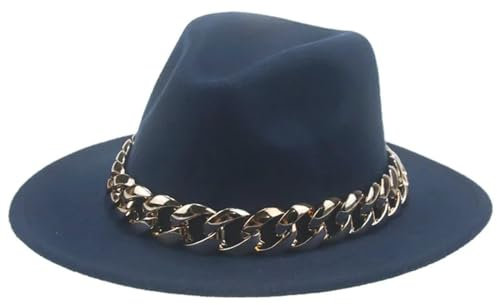 FULUJIDI Fedora Trilby Filzhut Hut Frauen Hut Breite Krempe Dicke Hüte Für Männer Frauen Panama Cowboy Hut Fedora Hüte 60-62Cm(XL) Navy