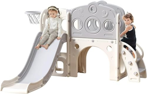 UBRAVOO Kinder Rutsche, Extralange Kleinkinderrutsche mit Laufstall, Stauraum und Rutschfesten Stufen, Indoor & Outdoor-Spielset, Freistehend Rutschlänge für Kleinkinder von 1–6 Monate Plus - Groß