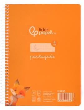 Liderpapel Notizbuch mit Spiralbindung, DIN A5, Lineatur aus Kunststoff, 80 Blatt, 90 g, liniert, 4 mm, mit orangefarbenem Rand, 1 Stück