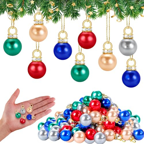 100 Stück Weihnachtskugeln Set, Glitzer Weihnachtskugeln Bunt, Mini Weihnachtskugeln mit Goldene Faden, Perlenimitat Kugeln, Baumkugeln Weihnachten 1.6cm Ø, Christbaumschmuck für DIY (100 Pcs)