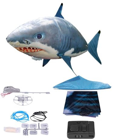 Remote Control Flying Shark Toys RC Inflatable Balloon Shark Clownfish Decoration Anti-Gravity Indoor Toy for Home, Family, Birthday Party,Christmas,Halloween (Blue Shark)