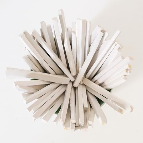 BeYOUtiholics Lot de 50 crayons en ardoise blanche coupés dans de la pierre naturelle, pour écrire, comestible et éliminé la saleté, bâtons de craie calcaire pour pica, emballage 3 couches