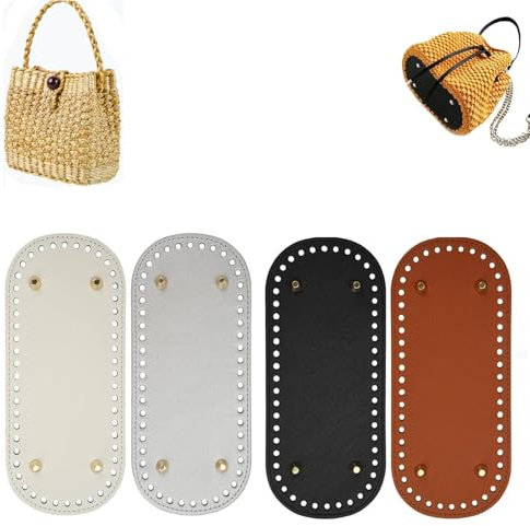 Exsbtay 4 Stück Stricken Häkeln PU Taschenboden, Taschenboden PU Leder, Boden Tasche Häkeln, Stricktasche Oval Nagel Bottom Shaper 22x10cm für Handtasche Schultertasche Geldbörse DIY Zubehör