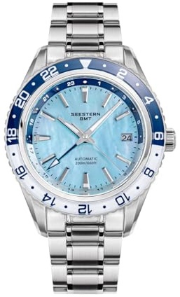 FTEOXLC Sugess Japan NH34 GMT automatische mechanische Herrenuhren, Saphirglas, leuchtend, wasserdicht, Taucheruhr