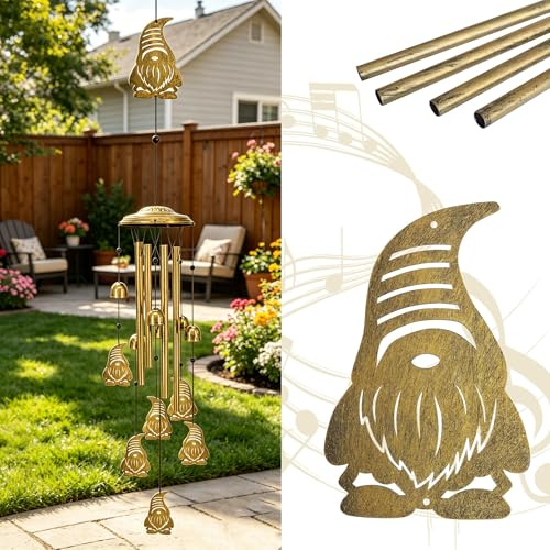 Wind Chimes for Outside, Gnome Metal Tube Chime with S Hook Garden Decor | Birthday Gifts for Women, Outdoor Wind Chimes Windchimes Outdoors, Waterproof Decor for Porch Lawn Garden