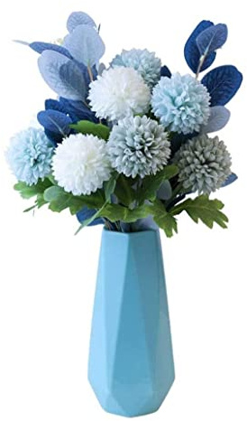 Bouquet artificiel Fleurs artificielles artificielles avec vase en céramique, fleurs en soie artificielles au toucher réelles. Convient pour la décoration de mariage à la maison Fleurs fausses fleurs