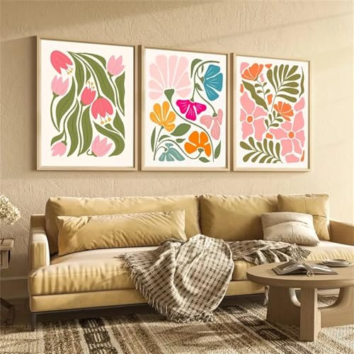 Uixxducc 3er Premium Poster Set, Moderne Wandbilder, Bilder Wohnzimmer Deko Schlafzimmer, Tulpen Blumig Bilder, Ohne Rahmen (40x50cm)