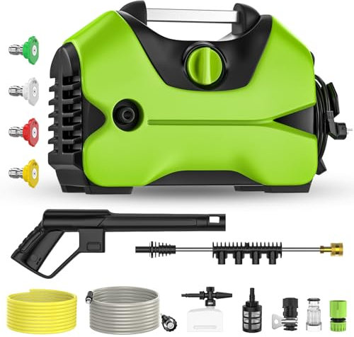 Idropulitrice ad Alta Pressione, Pressione Max. 120 Bar, Potenza 1400 W, Portata 350 l/h, 4 Tipi di Ugelli, Tubo ad Alta Pressione 10 M e Cavo di Alimentazione 1,5 M, Pistola ad Alta Pressione, Filtro