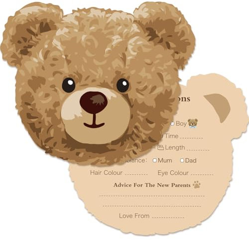20 pcs Bear Baby Prediction Cards Teddy Bear Baby Shower Party Gifts Cards Advice for New Parents Cards Gender Reveal Baby Shower Game Party Decorations
