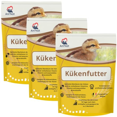 AniNat Alimento starter per pulcini, Cibo 1 ° età con vitamine, proteine e minerali, oli essenziali. Adatto fin dalla nascita. (1,8 kg) (1800 grammi) (3 x 1.8kg)