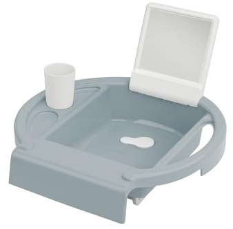 Rotho Babydesign Kiddy Wash Kinderwaschbecken fürs Bad Kinderzimmer Blau | Spiegel Bad, Kinderwaschbecken für Badewanne, mobiler Waschplatz, geeignet für Bad und Kinderzimmer, blaue Ausführung