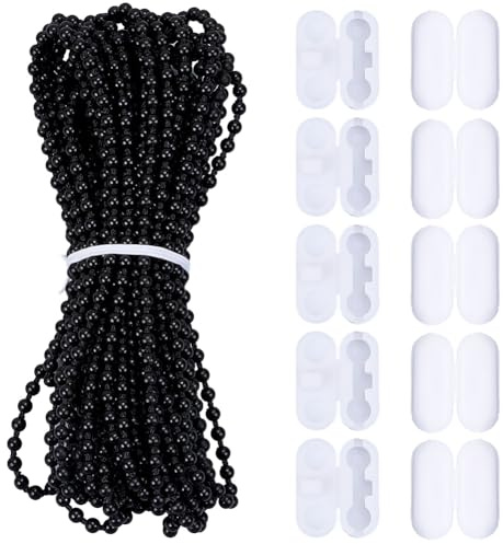 SOFPLATE 10M/10.94 Yards 4.5mm Curtain Chain Beads Blind Bead Connector Plastic Black Small Roller Pull Strings Cord Extension Accessories for Replacement Repair Curtains Light Fan Roller Blind Shades